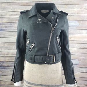 Gray faux suede motorcycle jacket